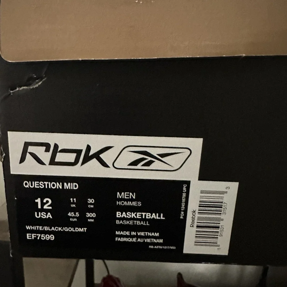 Reebok Question Mid White Black Gold Sz 12 Iverson Saints Colorado MU Tiger